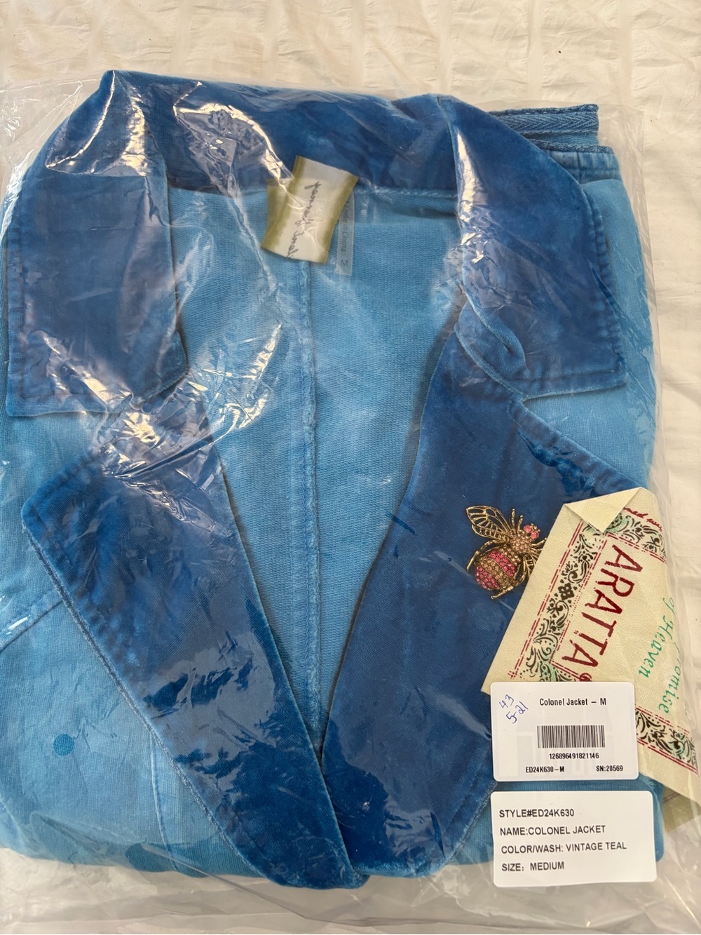NWT Aratta Silent Journey- Colonel Jacket Embroidered & Velvet Detail Blazer - Picture 14 of 14